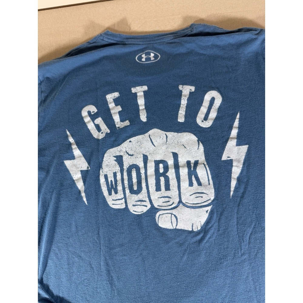 Under Armour Project Rock Shirt Adult Large Blue Get To Work Long Sleeve Mens - Picture 8 of 11